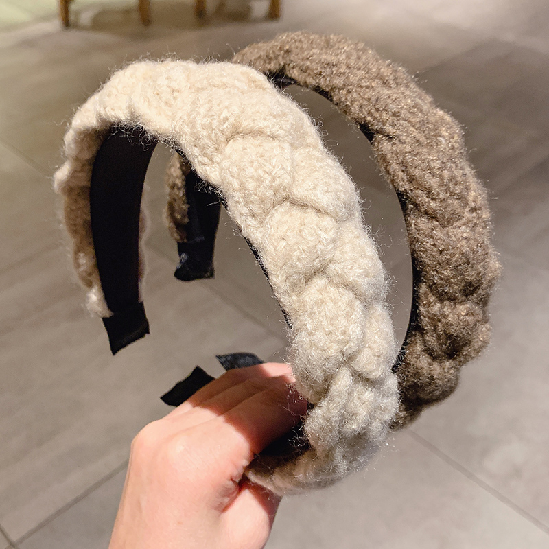 Hàn Quốc mùa thu và mùa đông đan len sợi tóc Headband đơn giản Net Màu Đỏ rửa mặt ban nhạc tóc chống trượt áp lực Headba