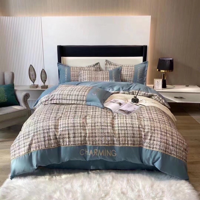 Bộ Chăn Ga Gối Cotton Đũi Charming đủ kích thước phong cách hiện đại 2022 Loại 1
