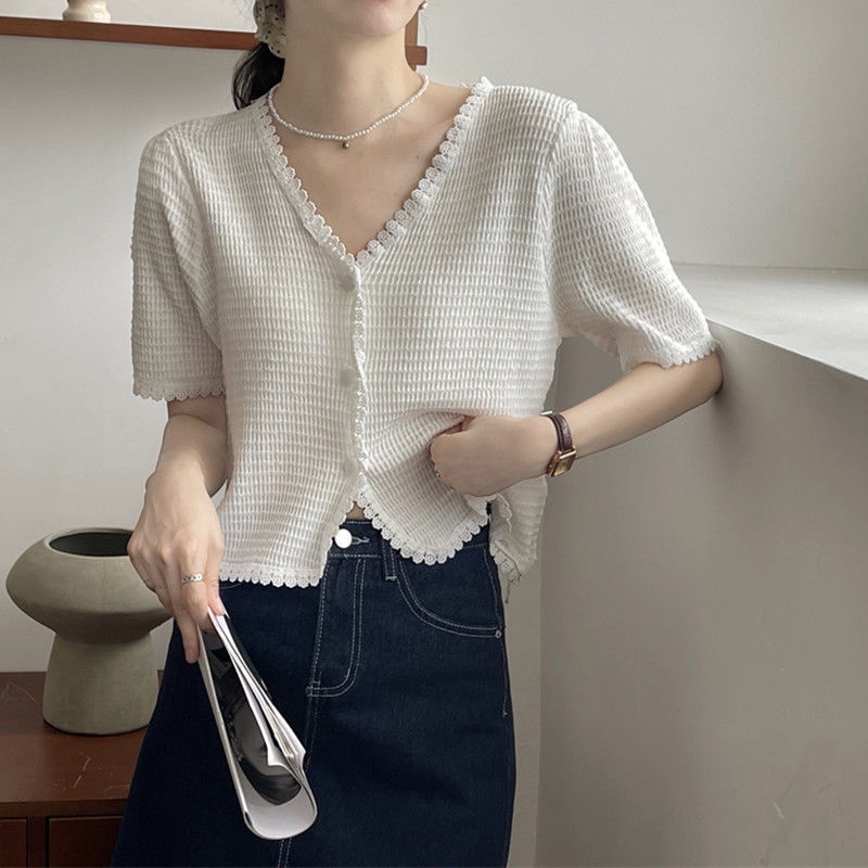 Áo Kiểu Tay Ngắn Cổ Chữ V Thiết Kế Mới Thời Trang Mùa Hè Dành Cho Nữ