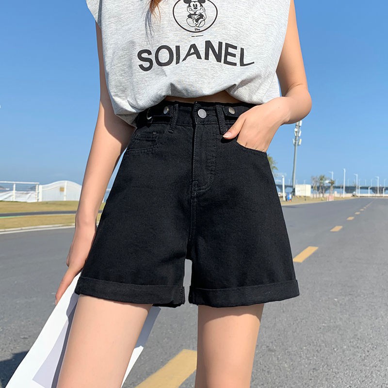 Cao- quần short denim thắt lưng nữ sinh mùa hè 2021 phiên bản Hàn Quốc của ống rộng ôm vừa vặn phù hợp với tất hot