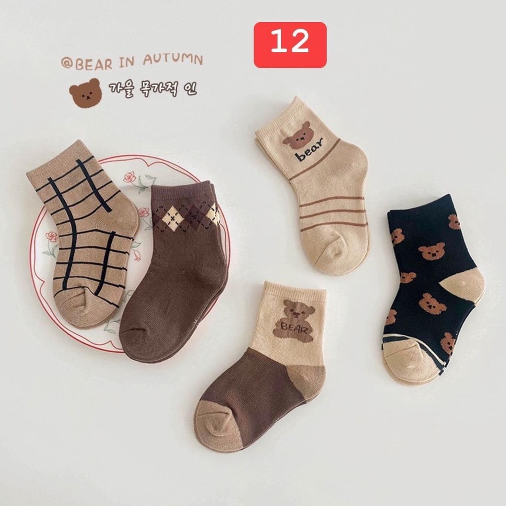 Set 5 đôi tất bé trai-bé gái siêu xinh siêu co giãn, họa tiết dễ thương, gam màu vintage