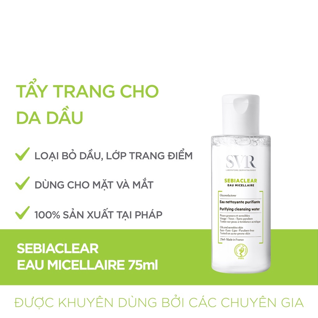 Combo Gel Rửa Mặt SVR SEBIACLEAR Gel Moussant 55ml và Tẩy Trang SEBIACLEAR Eau Micellaire Cho Da Dầu Mụn 75ml