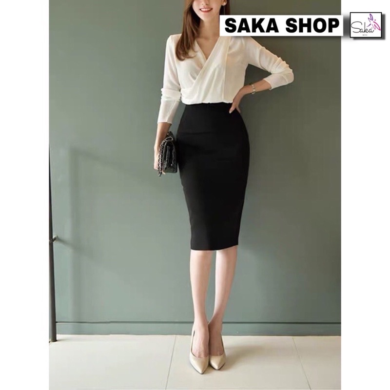 Chân váy nữ bút chì ôm công sở dài qua gối chất thun dày dặn