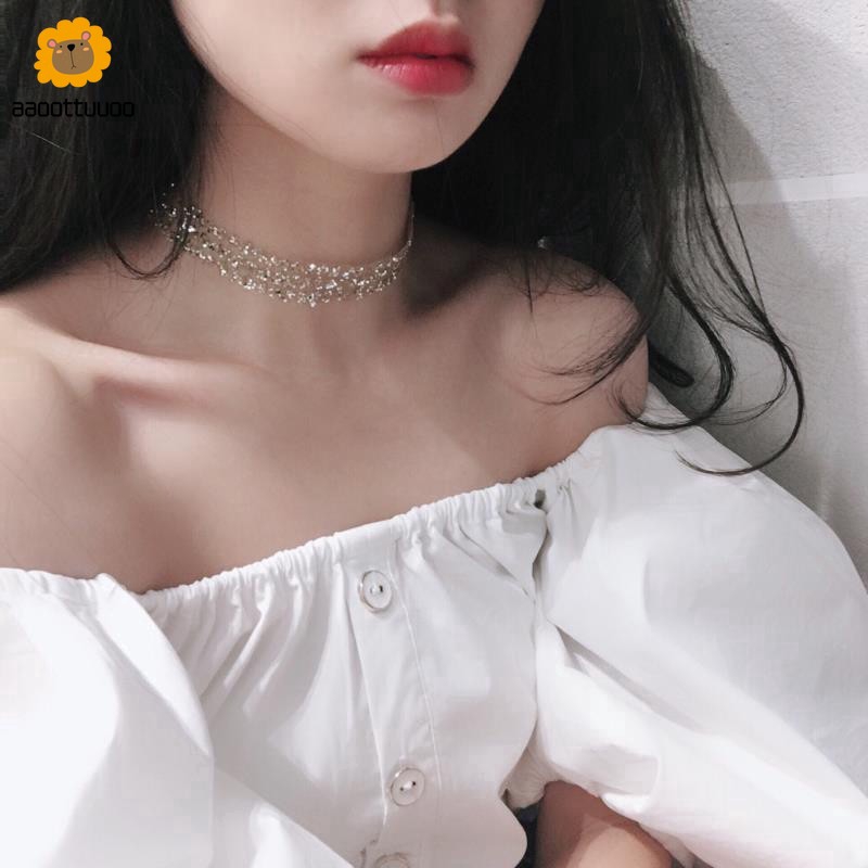 Vòng Cổ Choker Bản To Đính Kim Sa Lấp Lánh