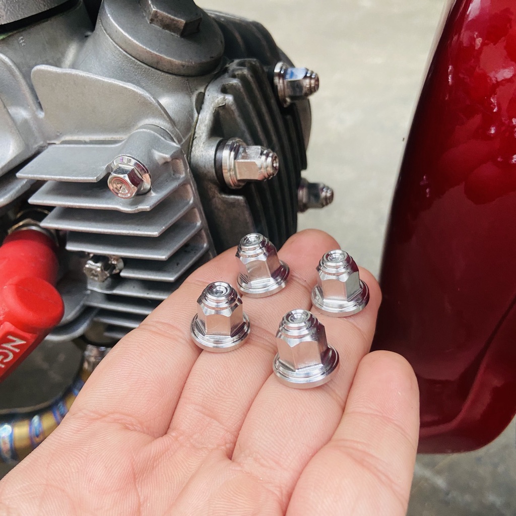 (CHUYÊN ỐC KIỂU XE MÁY) Bộ 10 chi tiết ốc SALAYA và tán SALAYA mẫu THÁI gắn đầu lòng xe WAVE, DREAM, trang trí xe sáng