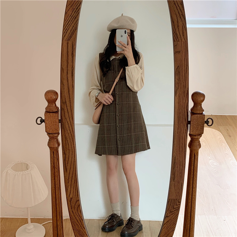 Áo sơ mi tay dài/Đầm sọc caro Peppermint 31930 thời trang cho nữ