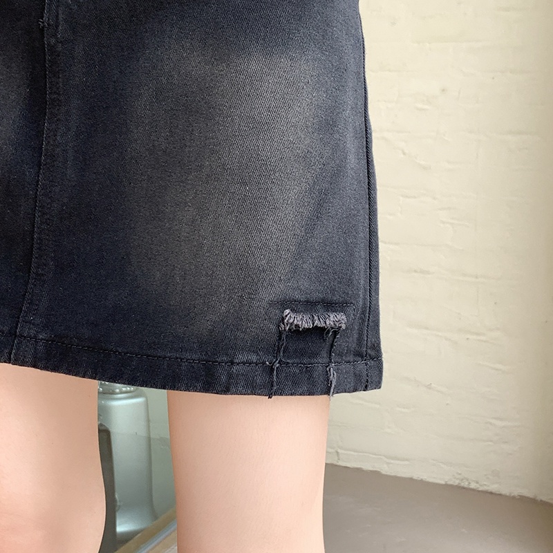 Chân váy jean Chữ a Lưng Cao Màu Xám Đen Phong Cách retro Thời Trang Hàn Quốc Cho Nữ