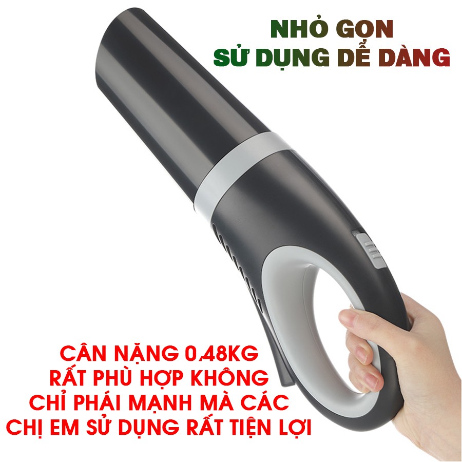 Máy Hút Bụi Ô Tô Không Dây, Vệ Sinh Xe ô tô, nhà cửa - Hút Mạnh hoạt động êm ái, nhỏ gọn, tiện lợi - Bảo Hành 12 Tháng