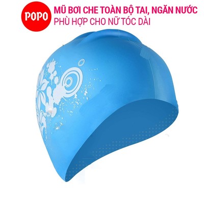 Mũ bơi nữ trùm được tóc dài POPO CA35 chất liệu silicon cho người lớn, bé gái