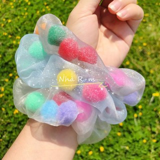 Combo 100 cột tóc scrunchies pom pom