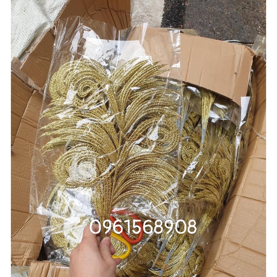 Lá đuôi phượng  phủ nhũ, kim tuyến làm oản tài lộc, tháp nước, tháp bánh | Phụ kiện trang trí