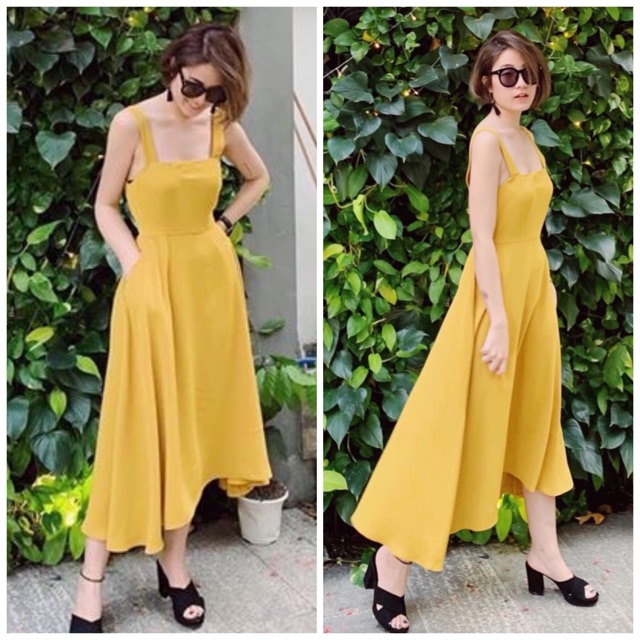 [Mã FAGREEN245 giảm 10% tối đa 30K đơn 99K] Maxi vàng 2 dây lệch tà (kèm hình thật) | BigBuy360 - bigbuy360.vn