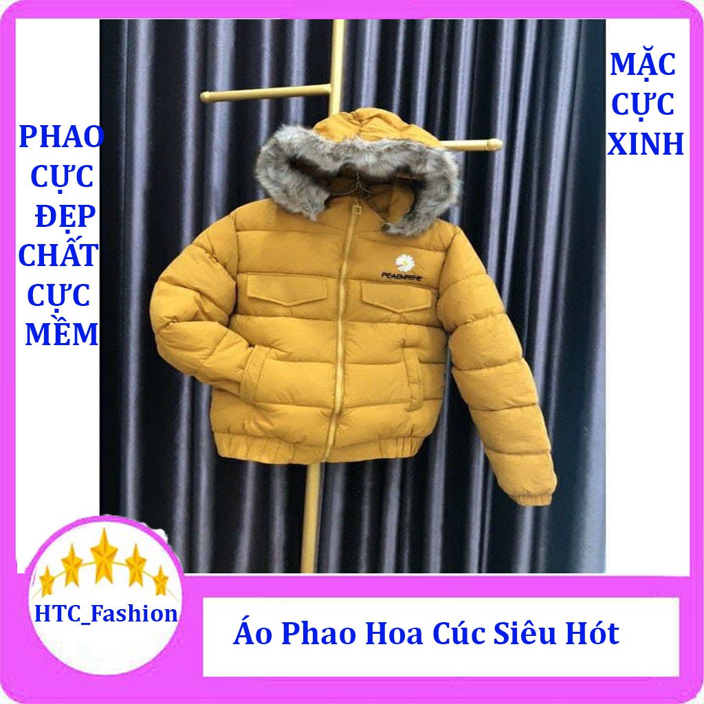 ÁO KHOÁC PHAO NỮ , ÁO PHAO MŨ LÔNG HOA CÚC CHẤT PHAO SIÊU MỀM MỊN, SIZE 40-62kg-HTC Fashion