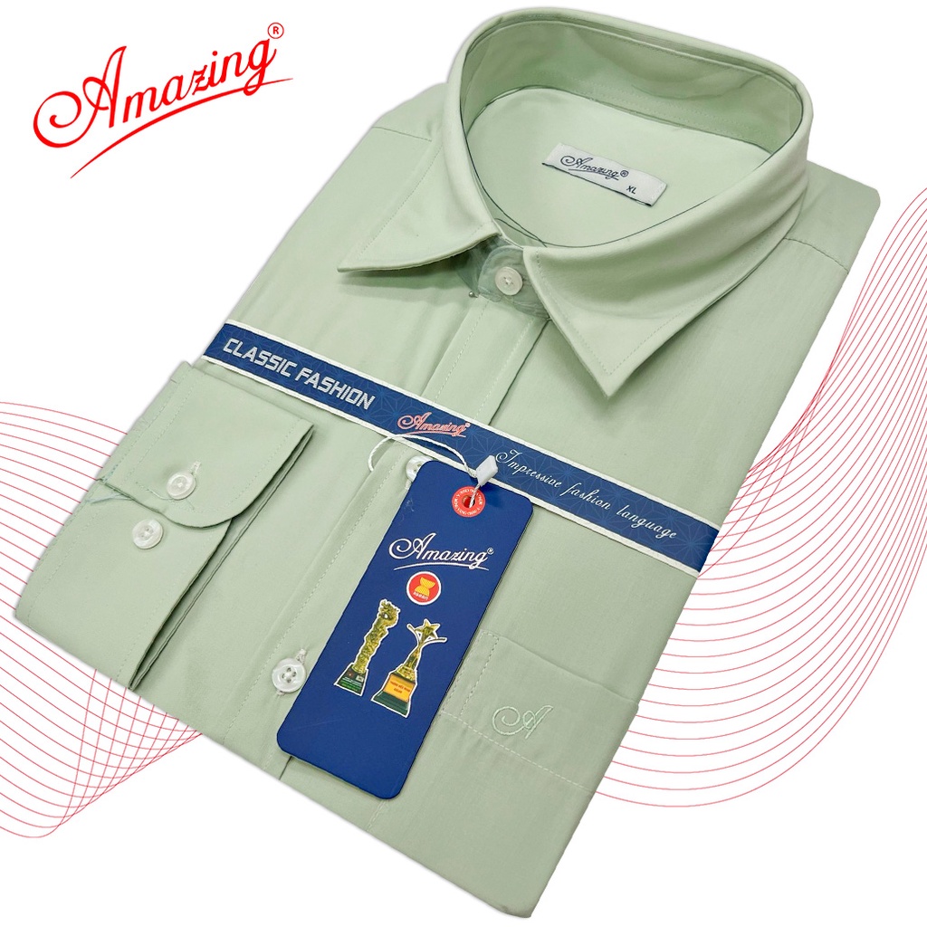 Áo sơ mi nam Amazing màu trơn, thời trang trung niên, màu sắc nhã nhặn, vải KT sikl mềm mướt, big size