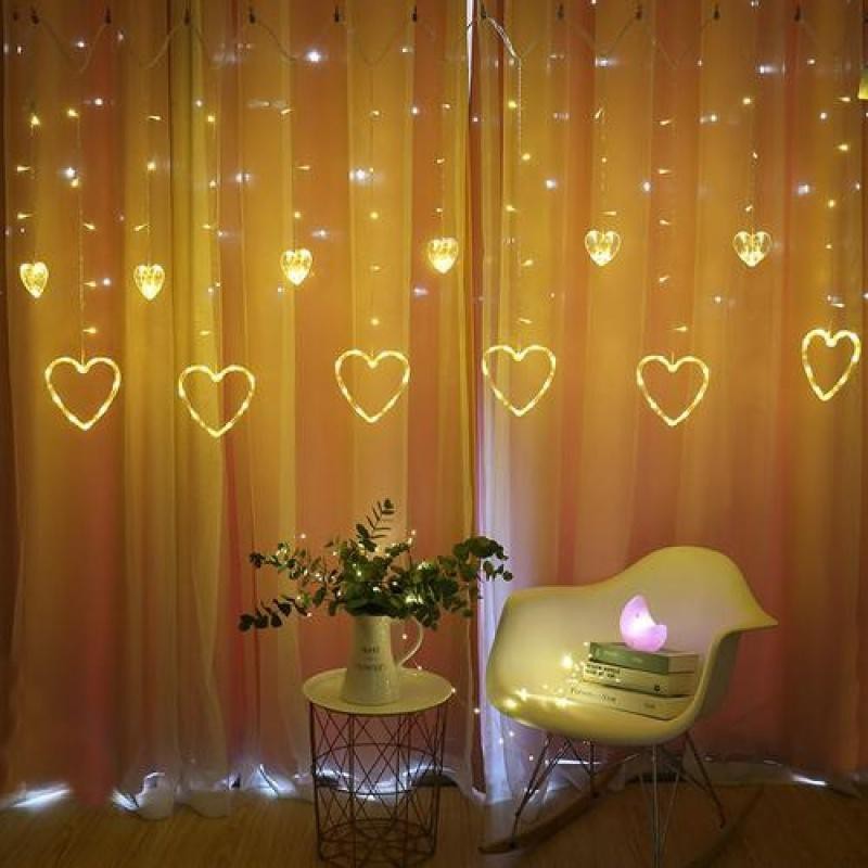Nháy LED Trái Tim Thả Mành Cực Đẹp Loại To 12 Dây Thả Giá Rẻ