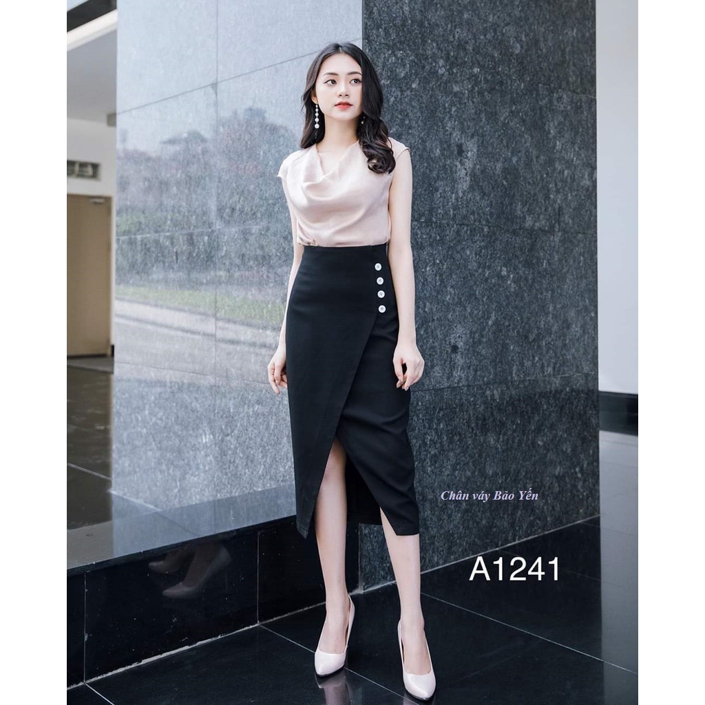 Chân váy đắp tà cúc sườn sang chảnh (sẵn size) - M10