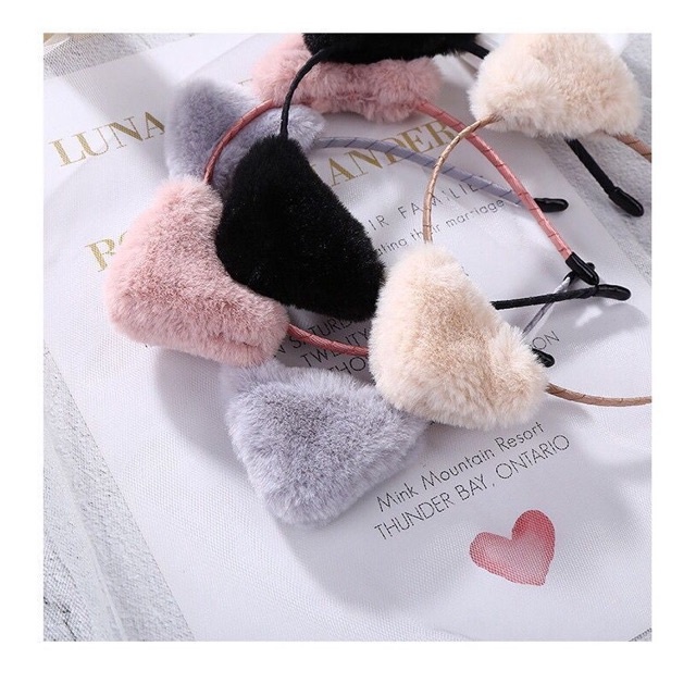 Băng Đô Cài Tóc Hình Tai Mèo Bờm Bằng Lông Nhung Dễ Thương Xinh Xắn