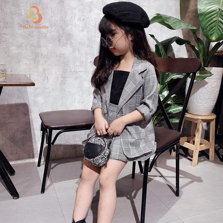 [Mã FARSBR242 giảm 15% đơn 99K] Bộ Vest Bé Gái Kẻ Kết Hợp 3 Chi Tiết [VEST1] - Babi mama