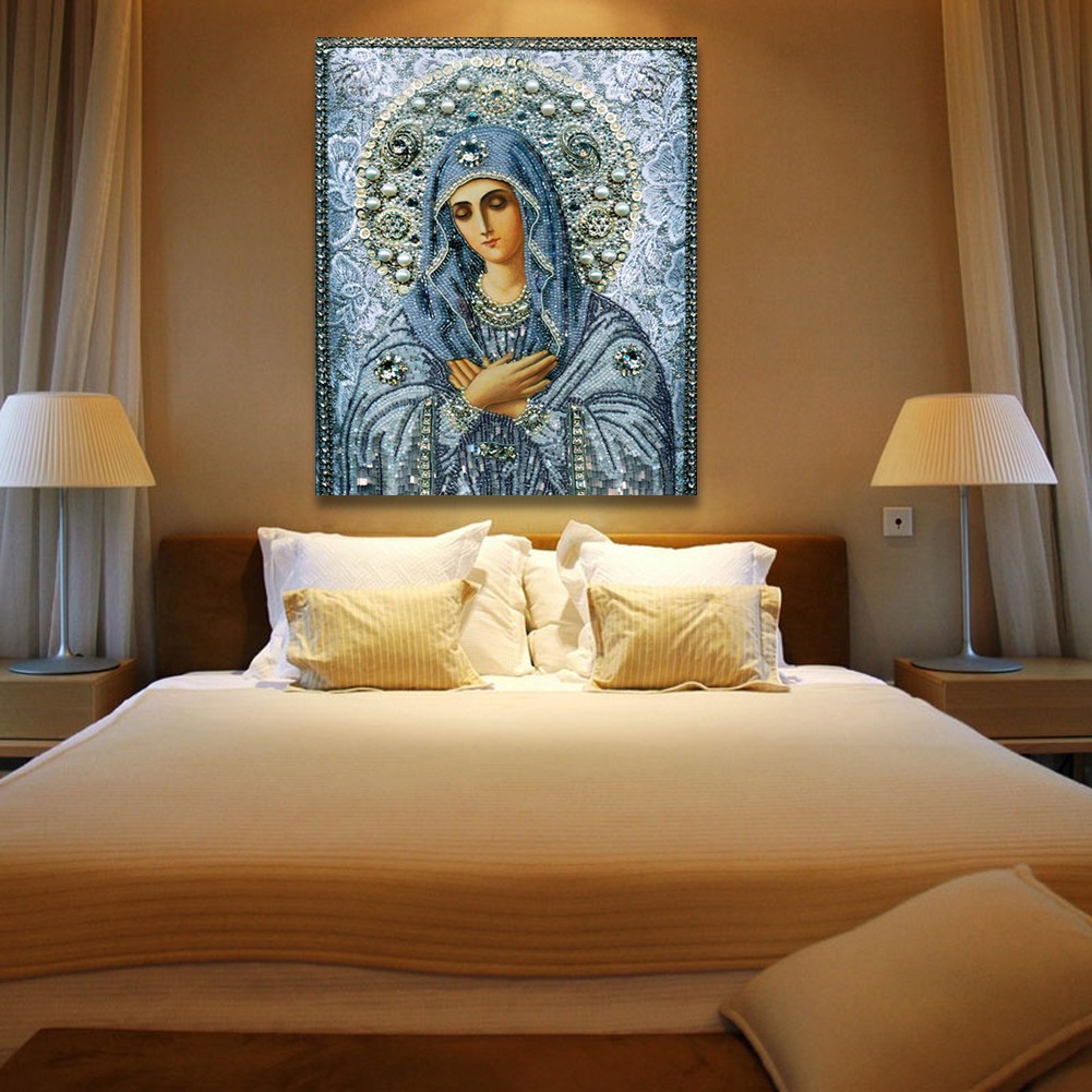 Bộ tranh thêu chữ thập đính đá 5D tự làm vẽ hình Đức Mẹ | BigBuy360 - bigbuy360.vn