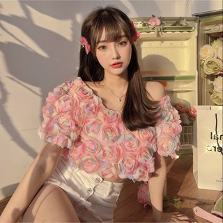 Áo croptop hoa hồng ulzzang 050521