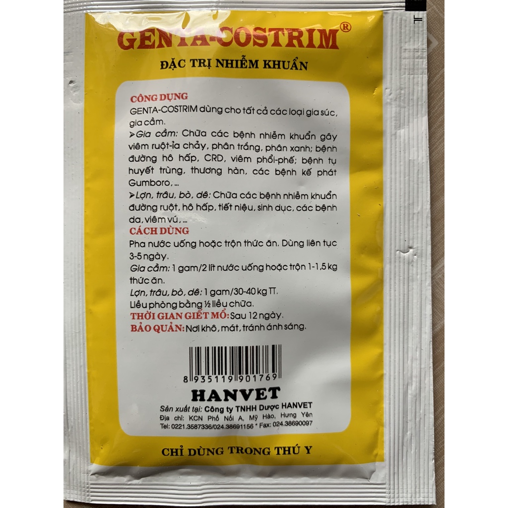 Genta Costrim gói 10g dùng cho gia súc gia cầm
