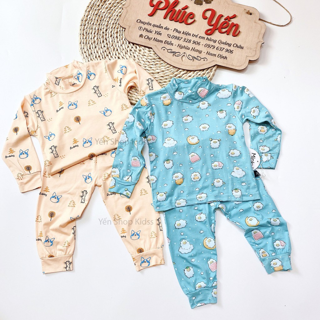 Sale !!! Bộ Dài Tay Cổ 3 Phân  Hàng Minky Mom In Họa Tiết Cừu Trắng-Ngôi Nhà Đỏ Cho Bé_Super Sale ( 7-19kg) (1315)