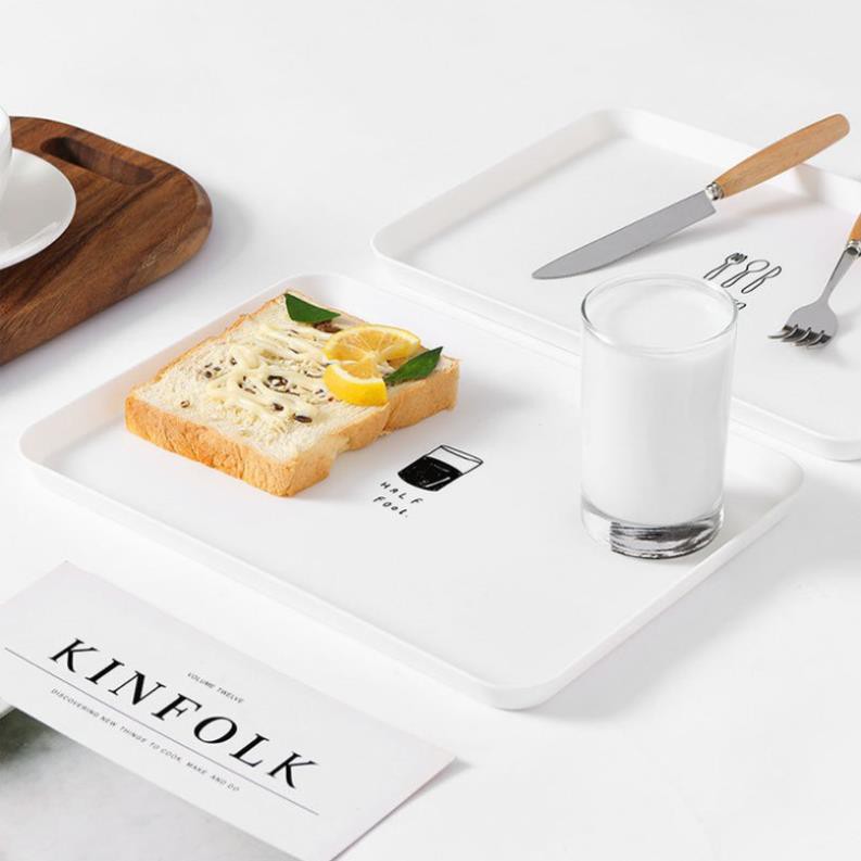 Đĩa ăn sáng đơn giản, khay trà nhựa, đĩa ăn tráng miệng phong cách bắc âu hình chữ nhật làm phụ kiện chụp ảnh đồ ăn