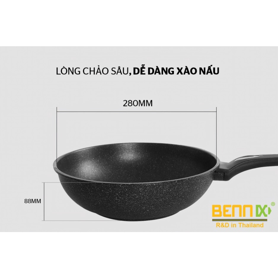 Chảo sâu lòng đáy từ, chảo xào vân đá chống dính Bennix BN-28X