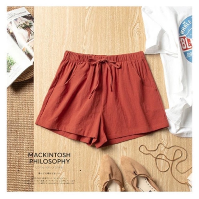 Quần short nữ ống rộng vải đũi cao cấp st1