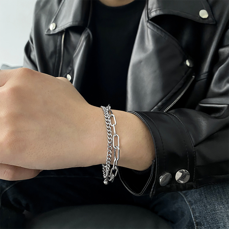 Vòng tay thép titan hai lớp phong cách hip-hop dễ phối đồ 19463