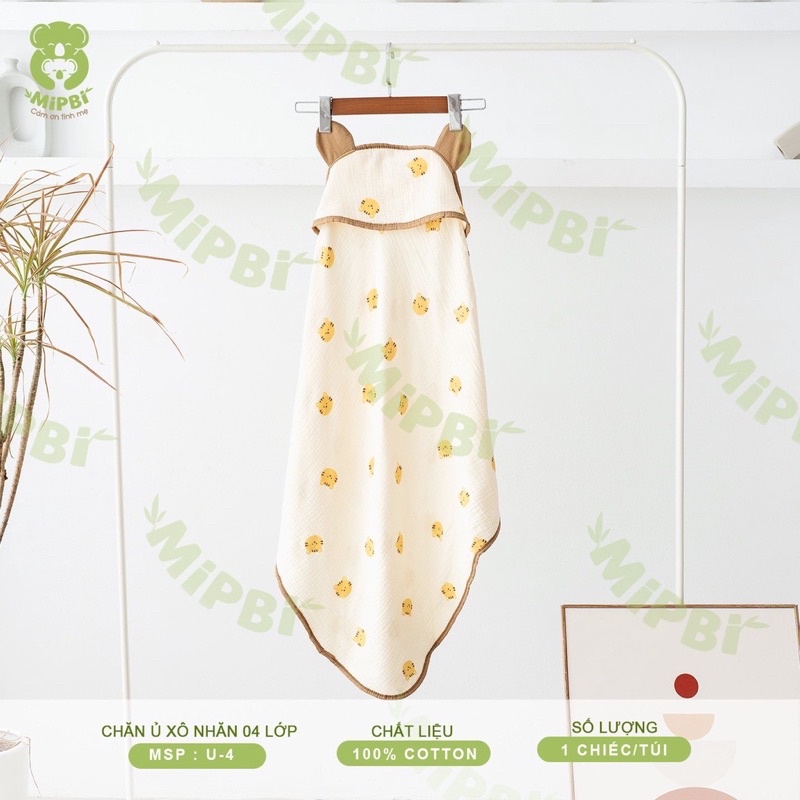 Chăn Ủ Xô Nhăn 4 Lớp Có Mũ Mipbi 70*70cm U4