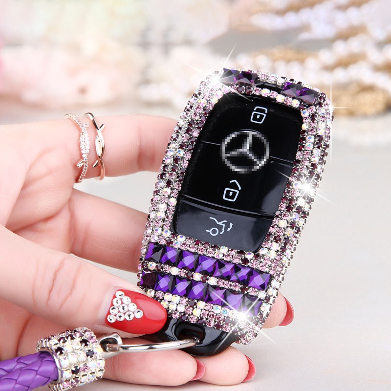 Ôp bảo vệ chìa khóa xe ô tô BMW, Mercedes, Mazda, thiết kế khảm đá sang trọng, nổi bật - K1343