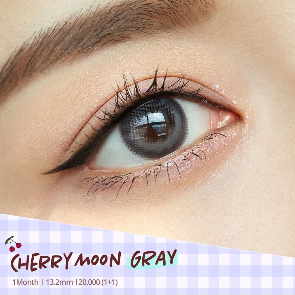 Lens 1 Tháng CHERRY MOON GRAY màu xám họa tiết mặt trăng OLENS KOREA Ẩm Cao Phù Hợp Mắt Nhạy Cảm Và Các Mẫu Trả ORDER