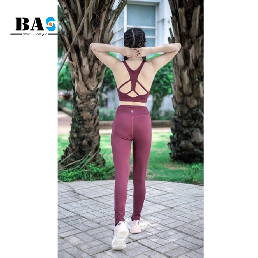 Set đồ tập gym yoga thiết kế BAS bra 2 lớp hở lưng phối legging dài cạp cao năng động - S40038