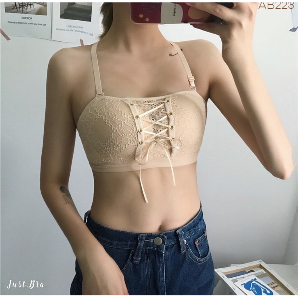 Áo lót nữ nâng ngực vải ren sexy đệm vừa thông hơi quả ngang dây rút | BigBuy360 - bigbuy360.vn