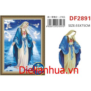 Tranh gắn đá Chưa Đính hạt tròn ABC Đức Mẹ Marya-Đức Mẹ Ban Ơn DF2891_55*75CM