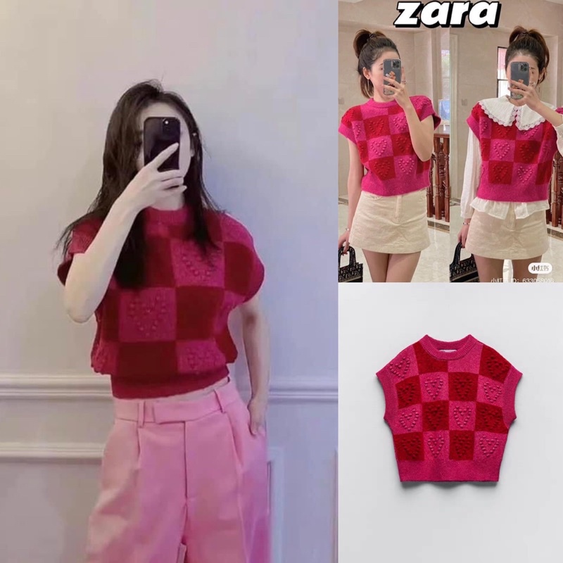 A109 Áo len Zara gile len kẻ ô Zara xuất