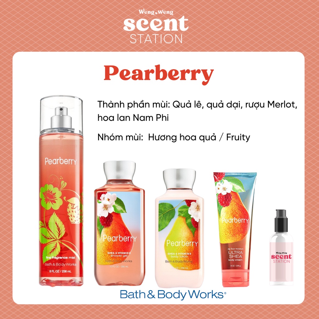 Bộ Sản Phẩm Chăm Sóc Cơ Thể Toàn Diện BBW mùi Pearberry