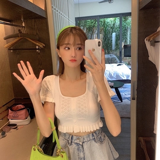 Áo blouse cổ vuông kiểu Pháp có nấm croptop 5709