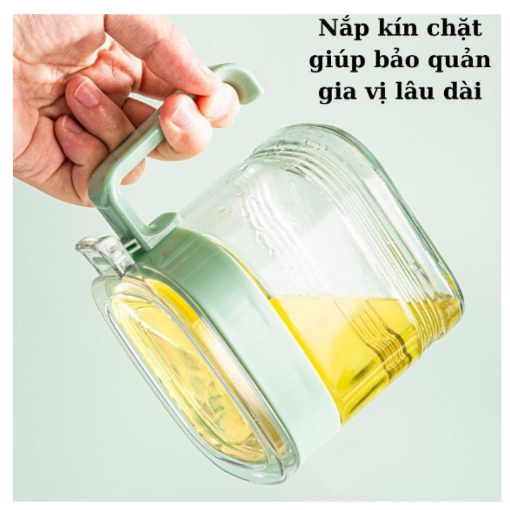 Bộ 3 hũ đựng gia vị nhựa hình vuông có nắp đậy kèm thìa muỗng tiện lợi