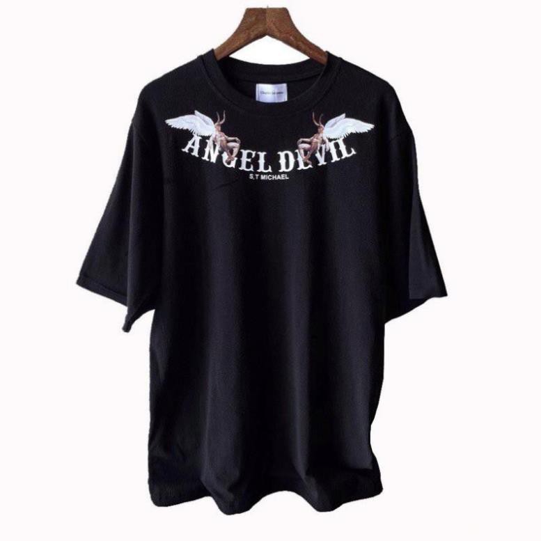 Áo thun tay lỡ Angel Devil , áo thun cotton nam nữ unisex, from rộng in nổi 5D hot trend hot trend shopT.N