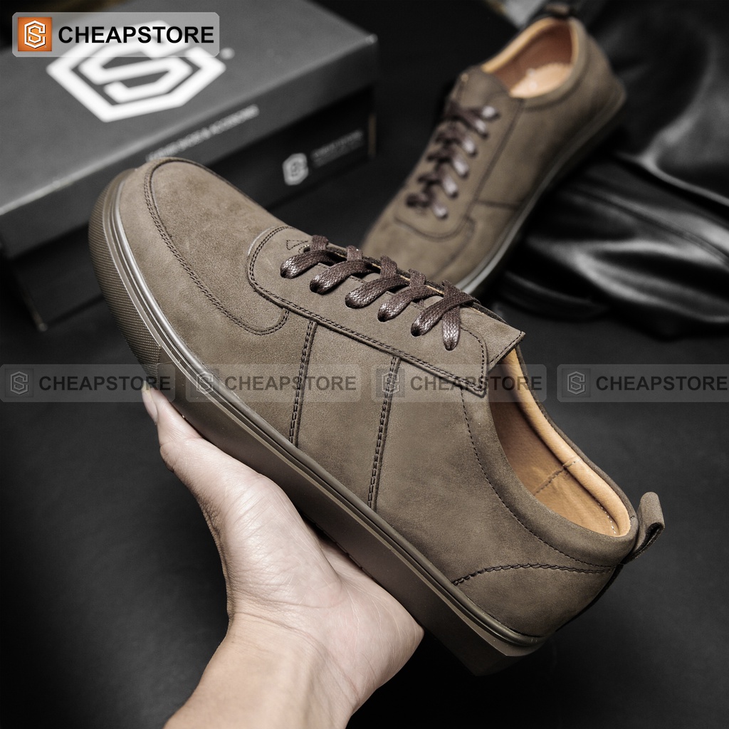 Giày da bò nam CHEAPSTORE CS452 Nâu - Giày tăng chiều cao thể thao, da thật 100% (bảo hành 24 tháng)