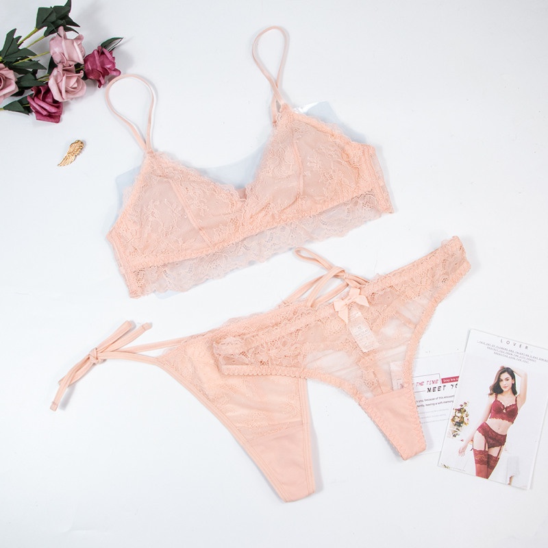 Set áo ngực không có gọng thép và 2 quần lót dây VARSBABY D322+N130N091 phong cách Pháp gợi cảm thời trang cho nữ