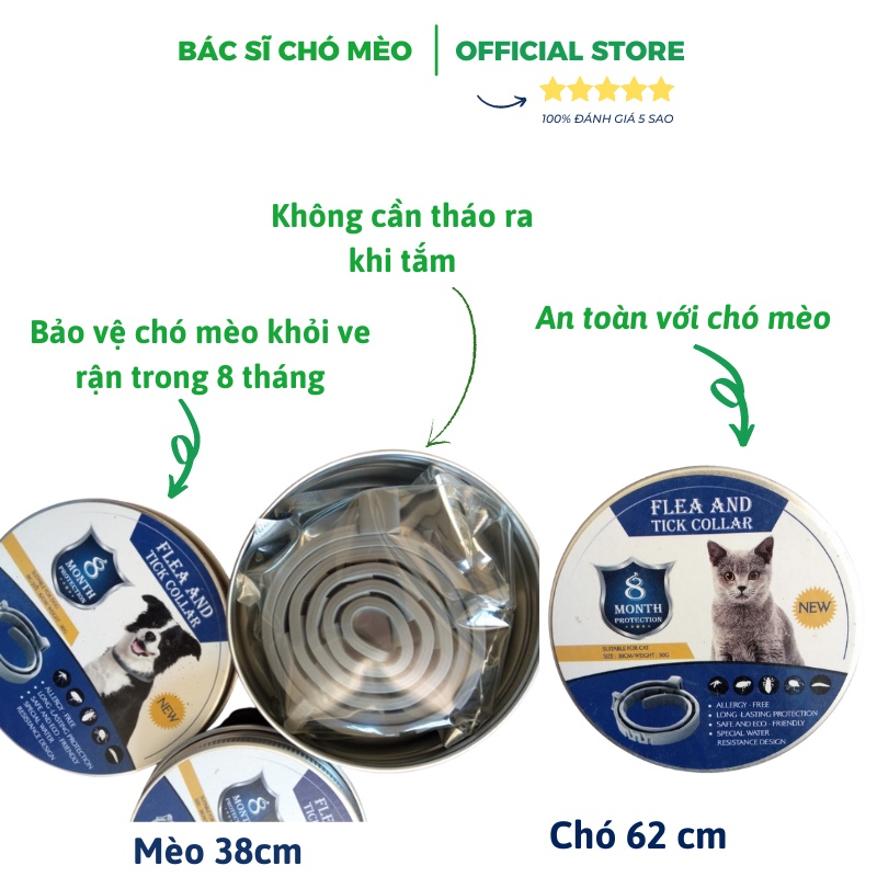 [Loại Xịn] Vòng Cổ Trị Ve rận Chó Mèo Hiệu quả 8 tháng an toàn với sức khỏe thú cưng