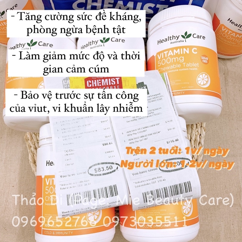 Viên nhai Vitamin C 500mg Healthy Care - 300 viên