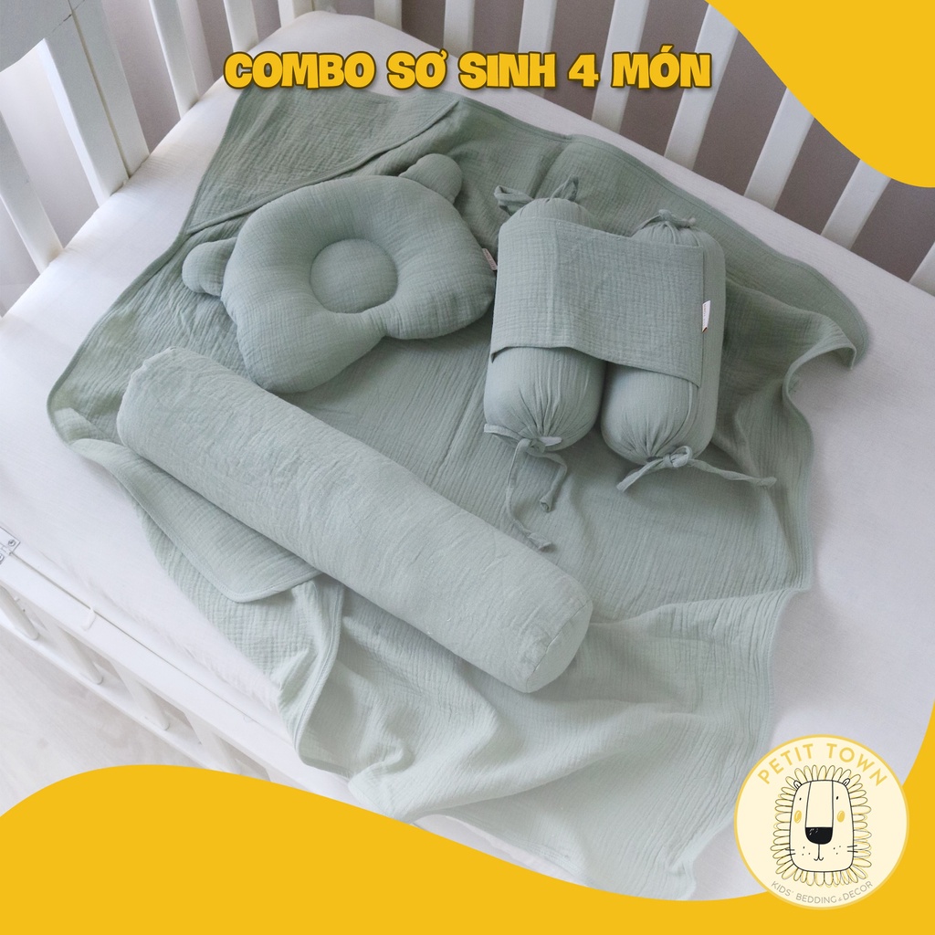 Gối sơ sinh, combo set 4 món, đồ cho em bé, xô muslin