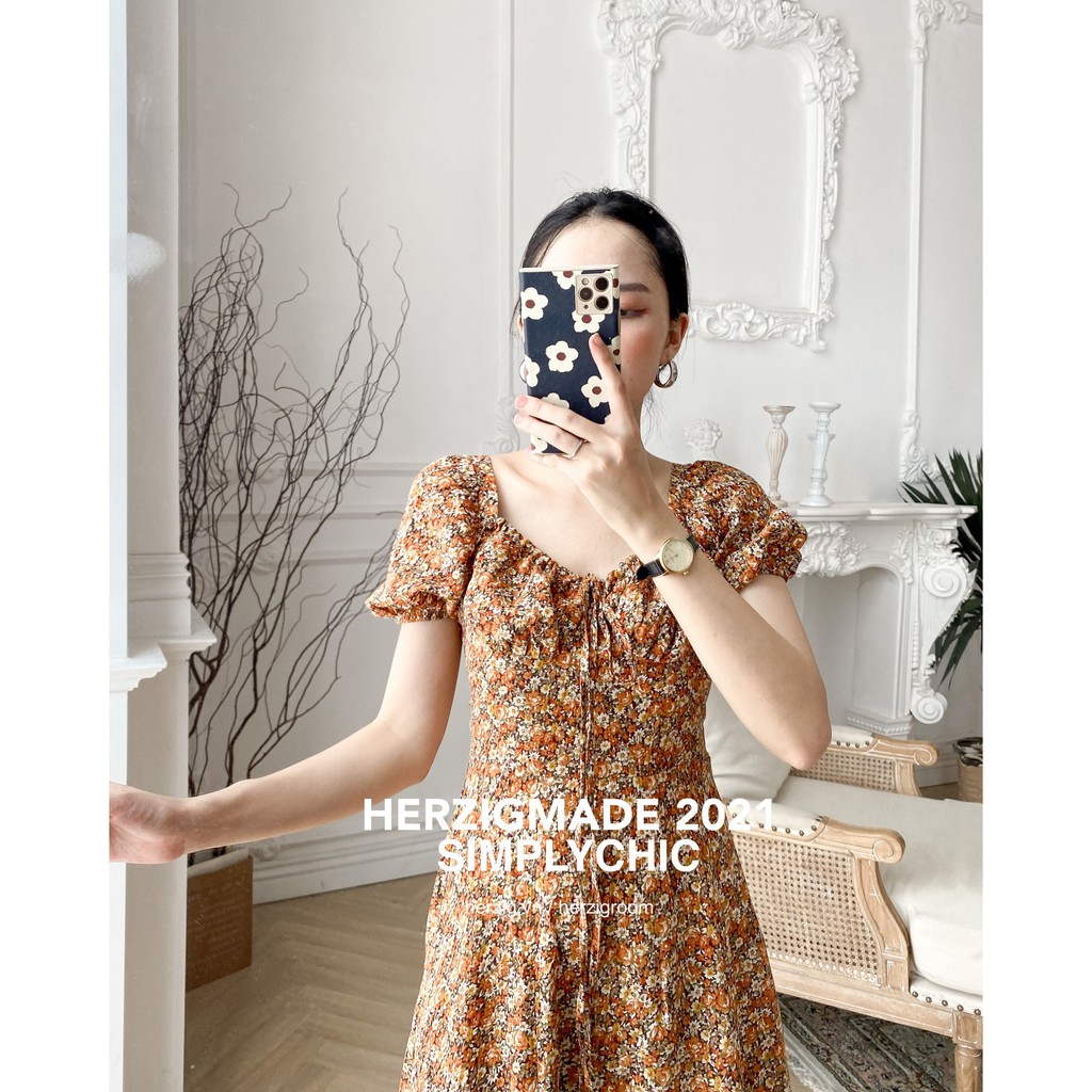 Váy hoa dáng dài HERZIGMADE tay chun mặc 2 kiểu hot hit summier Doris dress - B1802