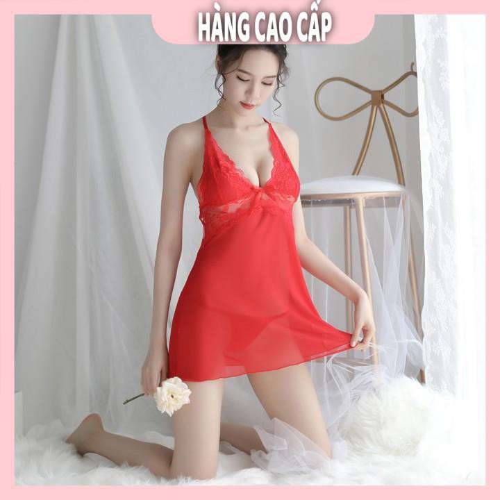 Váy ngủ xuyên thấu sexy hai dây chéo lưng phối ren quyến rũ với màu da ngọt ngào | BigBuy360 - bigbuy360.vn
