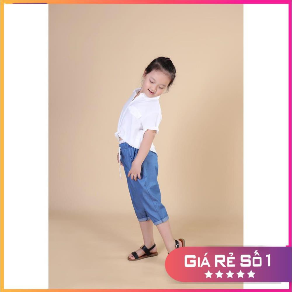 Quần bò giấy dáng lửng bé gái size 5-9T ( cho bạn khoảng từ 17kg - 27kg). Làm từ mềm, đẹp