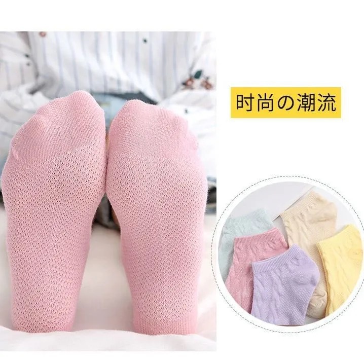 Combo 5 đôi tất nữ cổ ngắn cotton màu trơn phối ren mỏng thoáng
